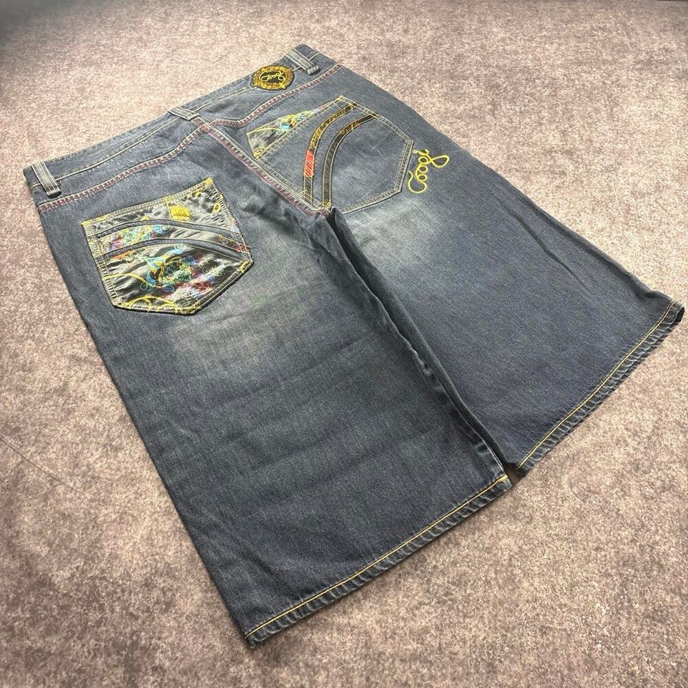 Coogi Embroidered Denim Shorts Blue Y2K Men’s Size 42 Baggy Hip Hop